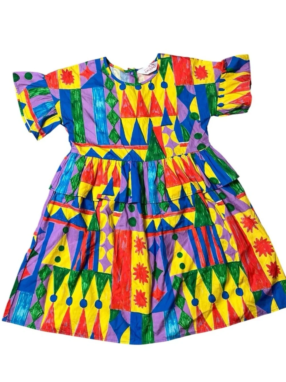 Gorman Playground Girls Organic Cotton Colorful Shape Ruffle Dress 6-7